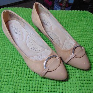 Dexflex Comfort Faux Suede Wedge Heels with Patent Leather Toes